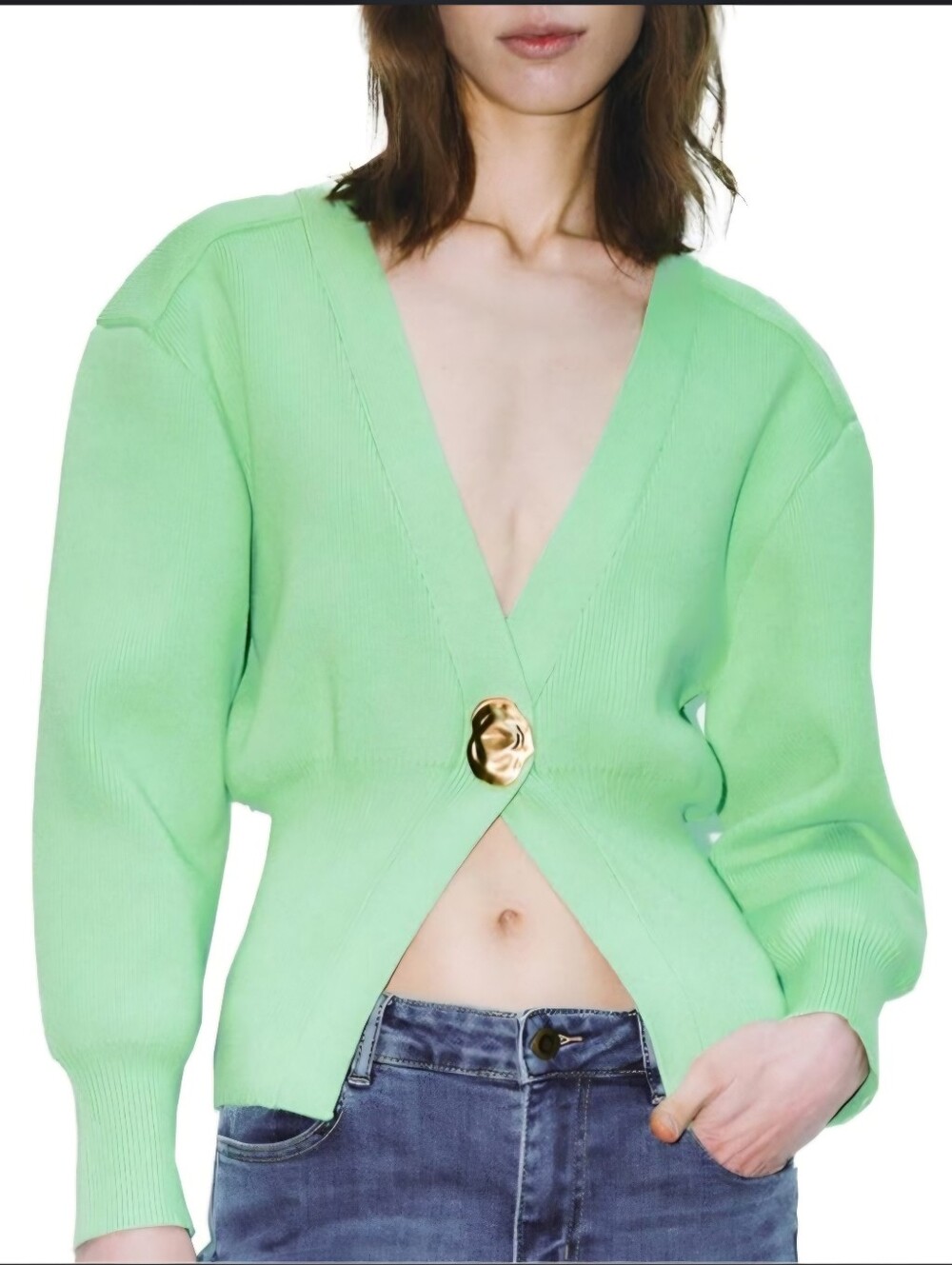 Urban Revivo Green Knit V-Neck Button Front Cardigan Sweater Lightweight | US 10
